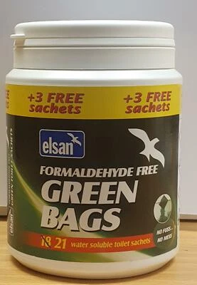 £15.95 • Buy Elsan Green Sachets Formaldehyde Free 18 + 3 Free = 21 Sachets Caravan Motorhome
