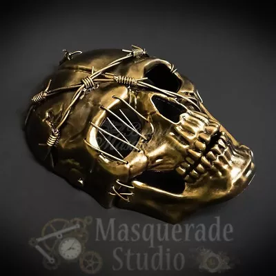 Men's Steampunk Full Face Skull Halloween Costume Masquerade Mask [Gold] • $29.95