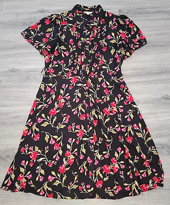 Nanette Lepore Size 14 Floral Button A-line Dress Short Sleeve Chiffon • $15