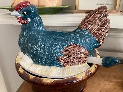 Large Vintage Multicoloured Hen On Nest Egg/Storage Ceramic Container And Ladle • £16