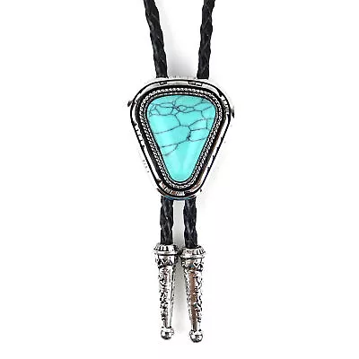 Teardrop Natural Real Turquoise Stone Bolo Tie 40  Adjustable Leather Cord • $23.98