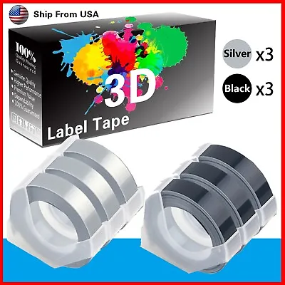 (3Silver+3Black) LabelTape 3D Fit For Dymo Maxi 1755 Label Makers • $13.99