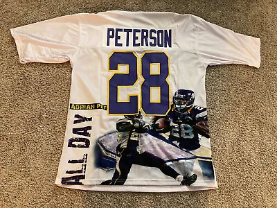 Adrian Peterson #28 White Minnesota Pro Style Football Jersey Artwork Photo Back • $14.95