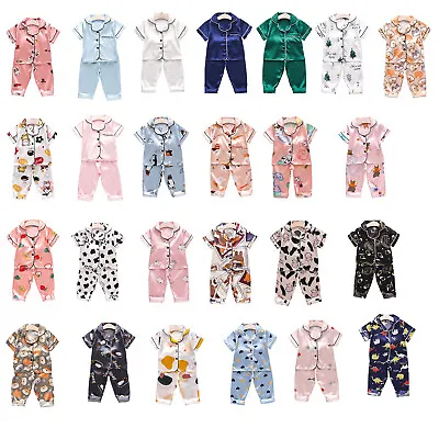 Toddler Pjs Baby Boys Girls Cute Cartoon Shirt With Trousers Silk Pyjamas Set • £12.27