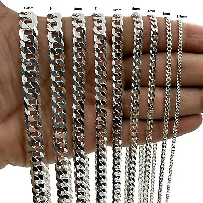 Real SOLID 925 Sterling Silver CURB CUBAN Chain Necklace Or Bracelet Mens Womens • $23.99