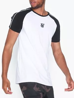 Siksilk Raglan Straight Hem Tape Gym Tee White - Size Medium • £9.99