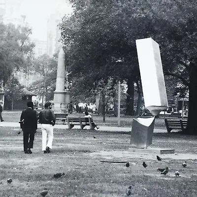 Vintage Black And White Photo City Park Sculptures Pigeons People Walking Grass • $6.69