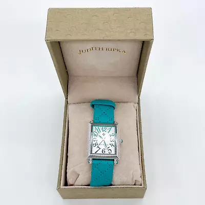 Judith Ripka Stainless Steel Quilted Turquoise Leather Tank Watch • $105