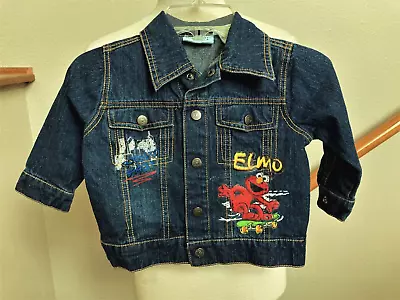 Sesame Street By Nanette-elmo Denim Skater Jacket-front/bk Graphics-cotton-2t • $26.39