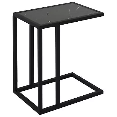 HOMCOM C Shape Side Table Marble-Effect Top Metal Frame Space-Saving Furniture • £25.99