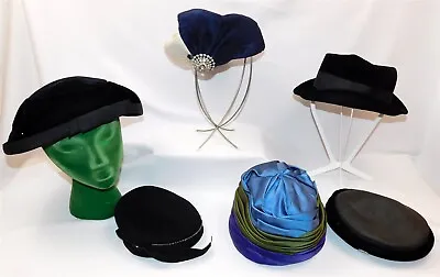 Vtg Womens Hat LOT Millinery 6 Pc Wool Velvet Black Blue White  • $74.95