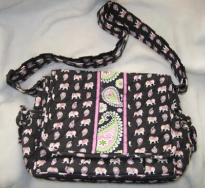 EUC Vera Bradley Pink Elephants Lindsay Small Messenger Hipster Crossbody Purse • $36