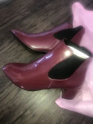 £9.99 • Buy Daisy Street Burgundy Patent Ankle Boots Chelsea Boots Sz 7 Eu40 New