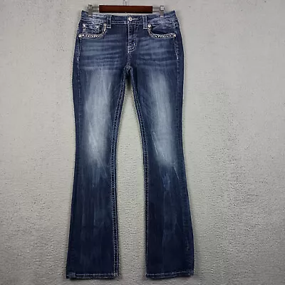 Miss Me Jeans Women's Size 29x35 Blue Denim Cotton Embellished Mid Rise Bootcut • $29.90