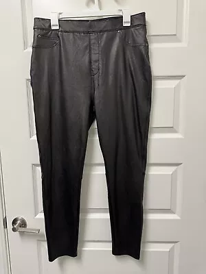 SPANX Leather Like Ankle Skinny Pants Womens Black High Rise Shaping Pull On XL • $18