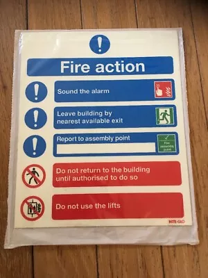 £20 • Buy Fire Action Notice Sign Nite- Glo Glow In The Dark New 300x250mm