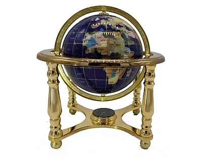 10  Tall Table Top Blue Lapis Ocean Gemstone World Globe With 4 Leg Gold Stand • $100