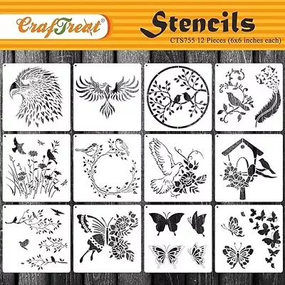 CrafTreat 12 Pcs Birds & Butterfly Set Stencils 6X6 Inches • $13.99