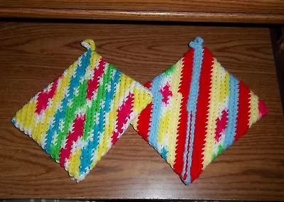 Candy Bright Colored Handcrafted Potholders. Set Of 2! • $7
