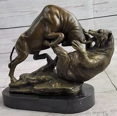 Real Bronze Sculpture Statue Bull & Bear Wall Street Stock Market Desk Decor NR • $179.50