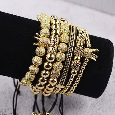 New Luxury Micro Pave CZ Ball Crown Charm Bracelet Men's Copper Bead Bracelets • $5.80