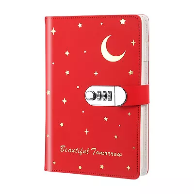 A5 Diary With Lock Journal With Lock Cute Journaling Leather Stars Moon Red • $37.62