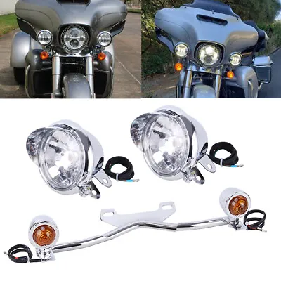 Chrome Motorcycle Driving Passing Turn Signal Spot Fog Lights Bar Fit For Yamaha • $55.41