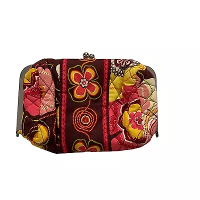 Vera Bradley Double Kiss Clasp Women Metal Frame Brown Floral Quilted Clutch Bag • $18.40