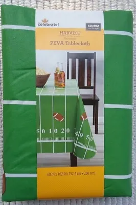 Football Field Yard Line Peva Vinyl Tablecloth 60” X 102” Green & White NEW • $10.89