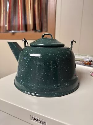 Vintage Enamelware Dark Green Tea Pot Coffee Kettle • $0.99
