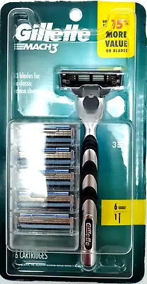 GIILLETTE Mach 3 Classic 3 Blades On 1 Cartridge Includes 1 Razor 6 Refills NEW • $11.99