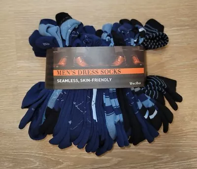 WeciBor Men's Dress Sock Patterned Black Blue Casual Cotton Blend Crew 12 Pair L • $12.99