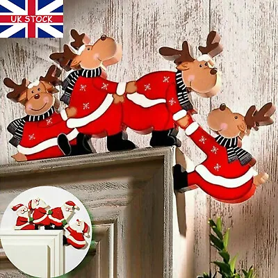 £5.95 • Buy Decorative Wood Door Frame Hanging Reindeer Santa Claus Christmas Decoration UK