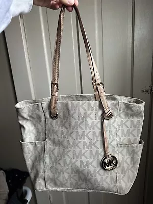 Michael Kors White Tan Monogram Double Handle Tote • $25