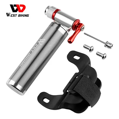 WEST BIKING Mini Bicycle Pump Fast CO2 Tyre Inflator Bike Pump Ball Pump Silver • £13.21