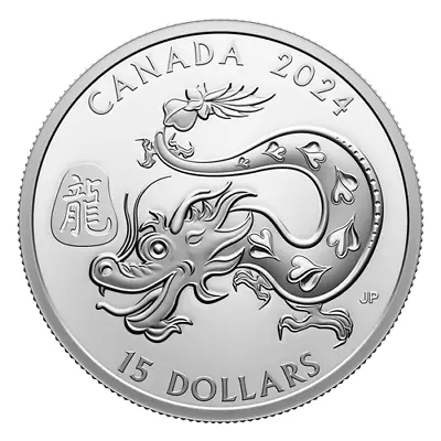 Lunar Year Of The Dragon 2024 $15 Canada Silver 1 Oz 9999 Proof With Original Packaging • $94.13