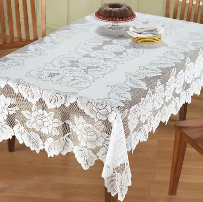 $23.99 • Buy Lace Tablecloth Rectangle White Floral Rose Cover Elegant Dining Table (2 Sizes)