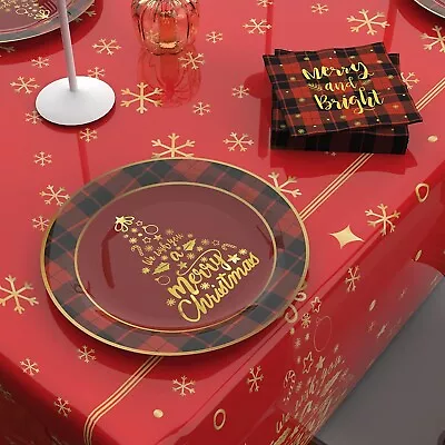 £3.99 • Buy 6x Christmas Paper Plates Pcs 9  Red And Black Buffalo Plaid Disposable Paper Pl