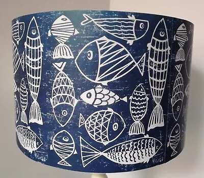 Blue Fish LampshadeLight Shade Shabbychic Nautical Blue&white FREE GIFT • £29.99