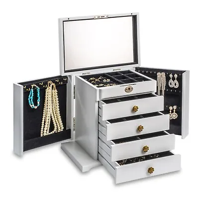 $109.99 • Buy Extra Large Wooden Jewellery Box Rings Storage Cabinet Earring Display Organiser