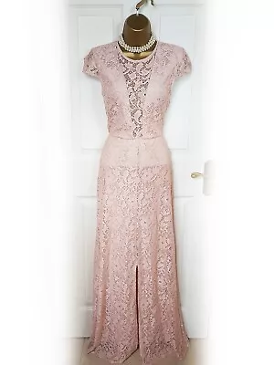 MISS SELFRIDGE Baby Pink Glitter Lace Maxi Occasion Dress Size 10 - BNWT • £33.99