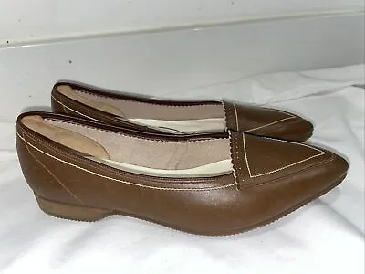 £32.99 • Buy 1960s Shoes (49) Brown Shoes Flat Vintage Shoes Pointed Toe Her Grace Size 4.5