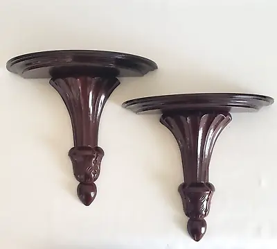 The Bombay Co. Carved Mahogany Wood Wall Floating Shelves Vintage 1990 - Pair • $169.95