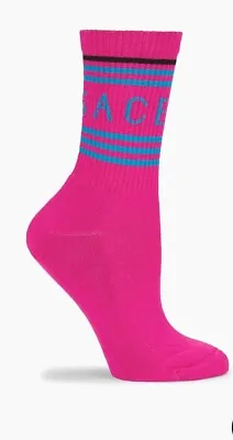 Versace Crew Socks Ribbed Logo Pink Bright $95 • $75