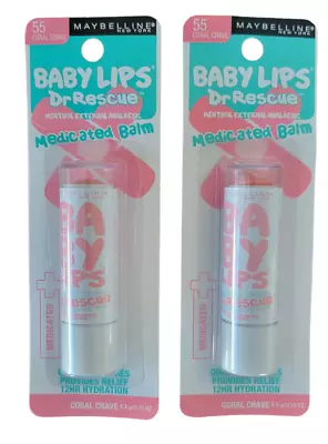 Lot Of 2 Maybelline Baby Lips Balm Dr.Rescue Medicated W/Mentol #55 Coral Crave • $8.99