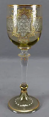 German Bohemian Green Cut To Clear Glass & Raised Gold Roemer Hock Wine Glass • $295