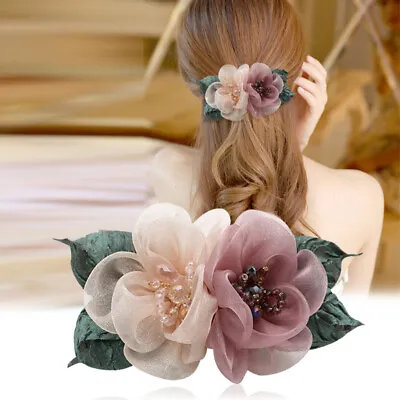 Korean Fashion Fabric Floral Hairpin Ponytail Clip Cloth Head Flower Elegant  • $6.48