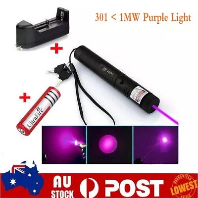 301   1MW Purple Light Laser Pointer Pen Visible Beam Lazer + Battery + Charger • $18.99