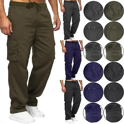 Mens Thermal Fleece Lined Cargo Bottoms Elasticated Trousers Combat Work Pants • £15.99