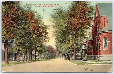 Postcard MS Meridian Mississippi 7th Street Looking West Church MS18 • $11.99